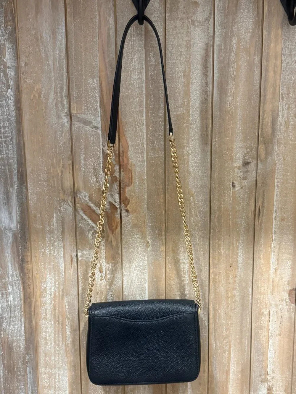 Michael Kors Wanda Crossbody Bag Black Pebbled Leather Structured Chain Strap